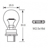 P27W W2.5x16D: P27W Black base single filament 27W bulb with 26mm diameter globe from £0.01 each